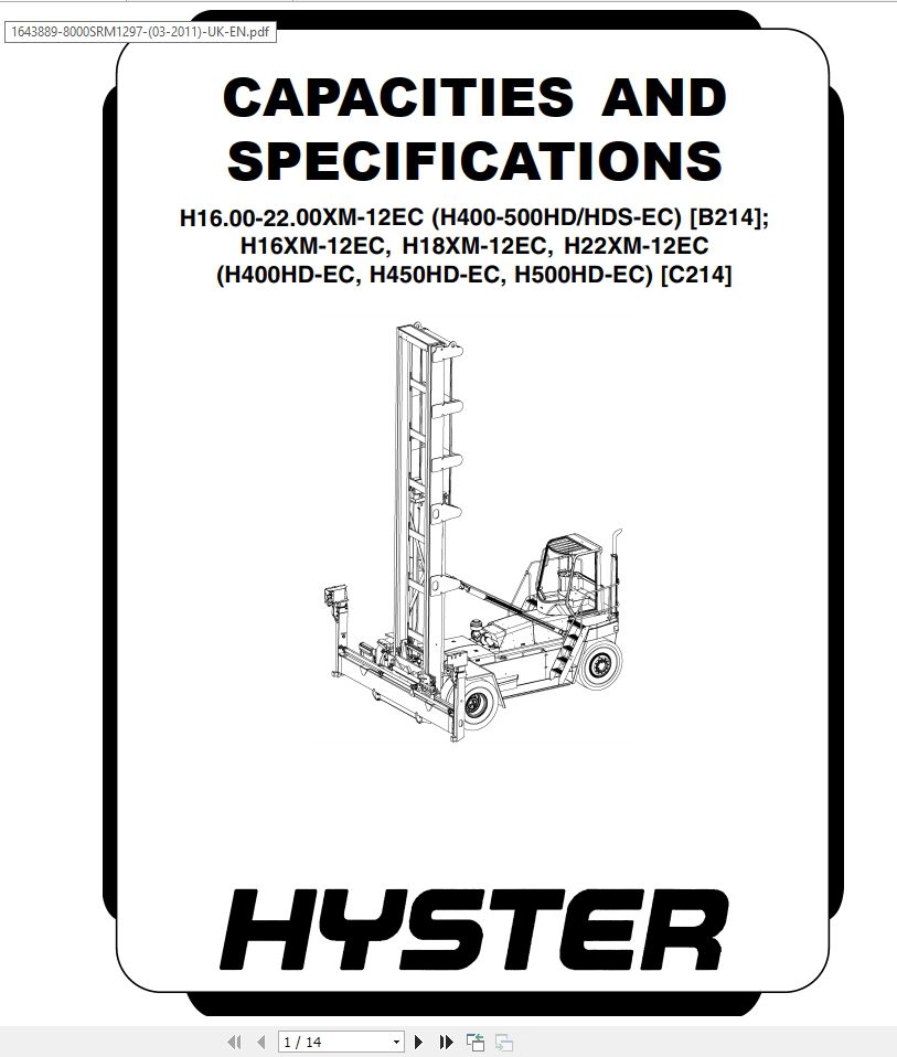 Hyster Forklift Class 5 Internal Combustion Engine Trucks B214 H16 22XM 12EC Service Manua 3