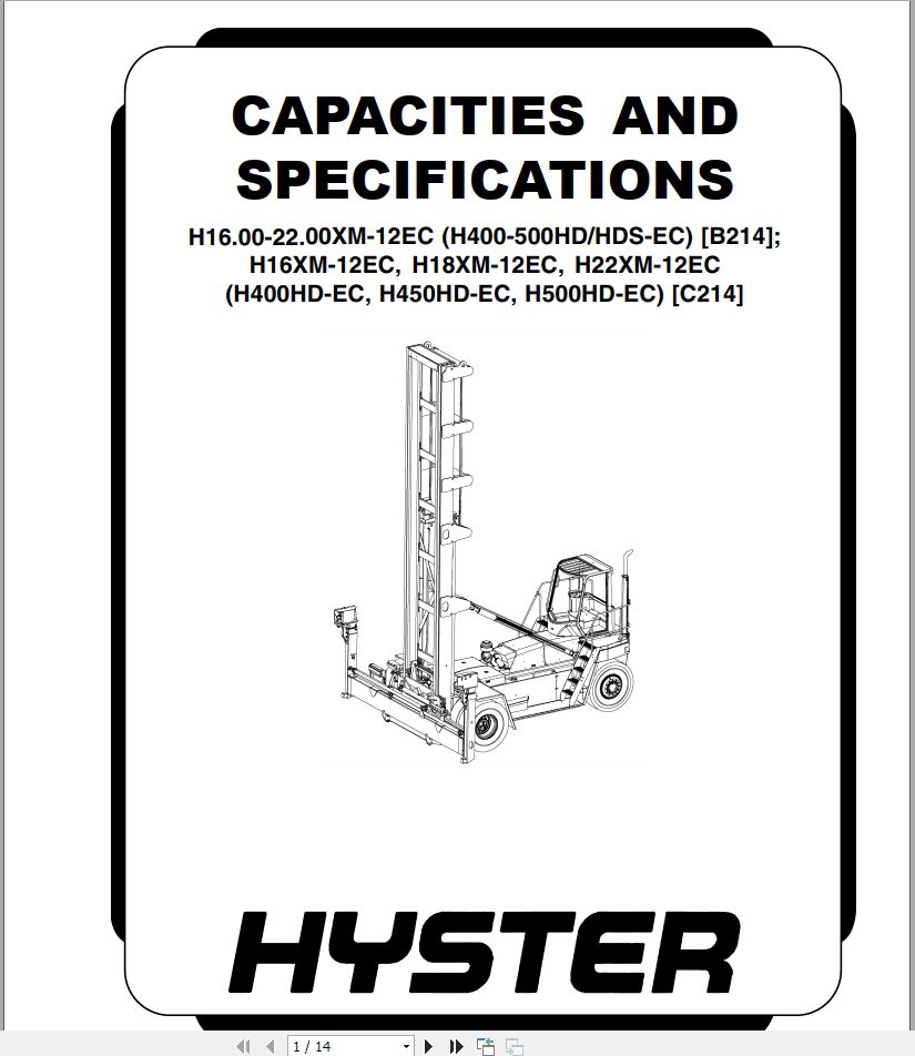 Hyster Forklift Class 5 Internal Combustion Engine Trucks B214 H400 500HD EC Service Manuals 4