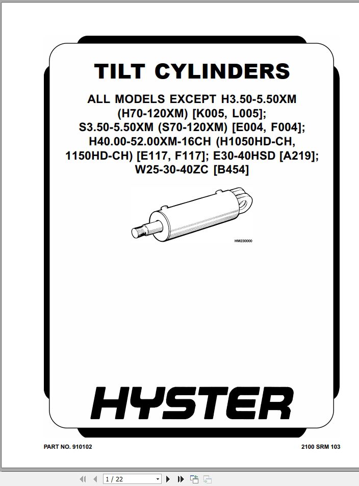 Hyster Forklift Class 5 Internal Combustion Engine Trucks E001 H25 40XM H40XMS Service Manuals 1