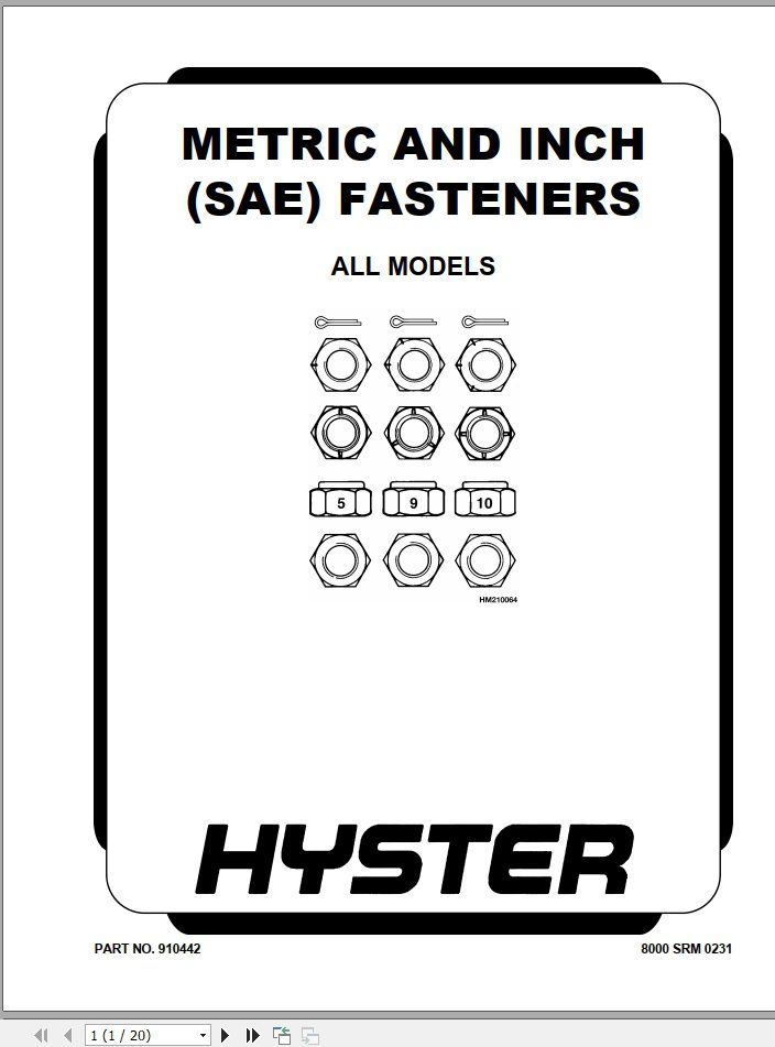 Hyster Forklift Class 5 Internal Combustion Engine Trucks F007 H8 12XM Service Manuals 1