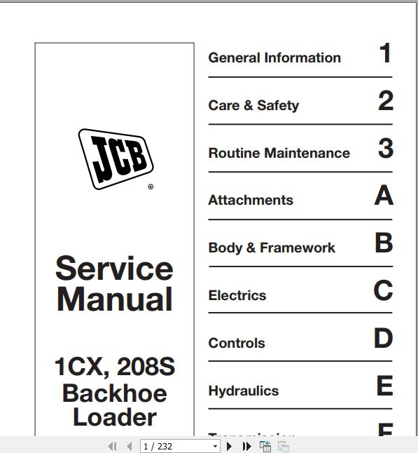 JCB Backhoe Loader 1CX 208s Service Manual 1