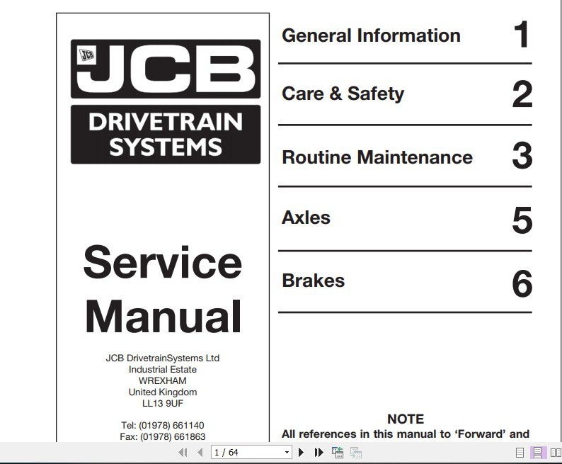 JCB Drivetrain PD40 AXLES Service Manual 1