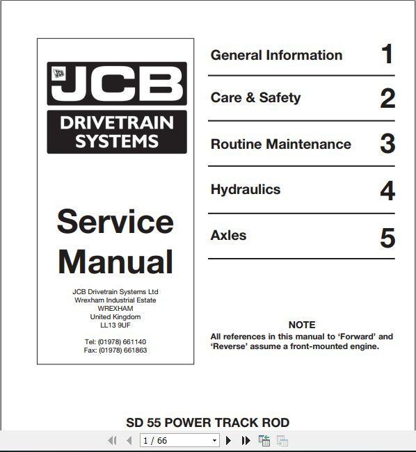 JCB Drivetrain SD 55 Power Track Rod High Pivot Mount Service Manual 1