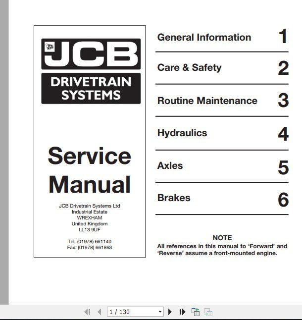 JCB Drivetrain SD 70 PT Axles Central And Offset Drive Head Service Manual 1