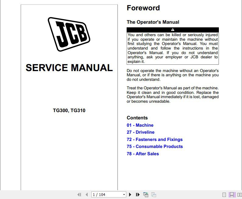 JCB Drivetrain TG300 TG310 Transfer Gearbox Service Manual 1
