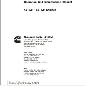 JCB Engines Cummins India 4B 39 6B 59 Operation And Maintenance Manual 1