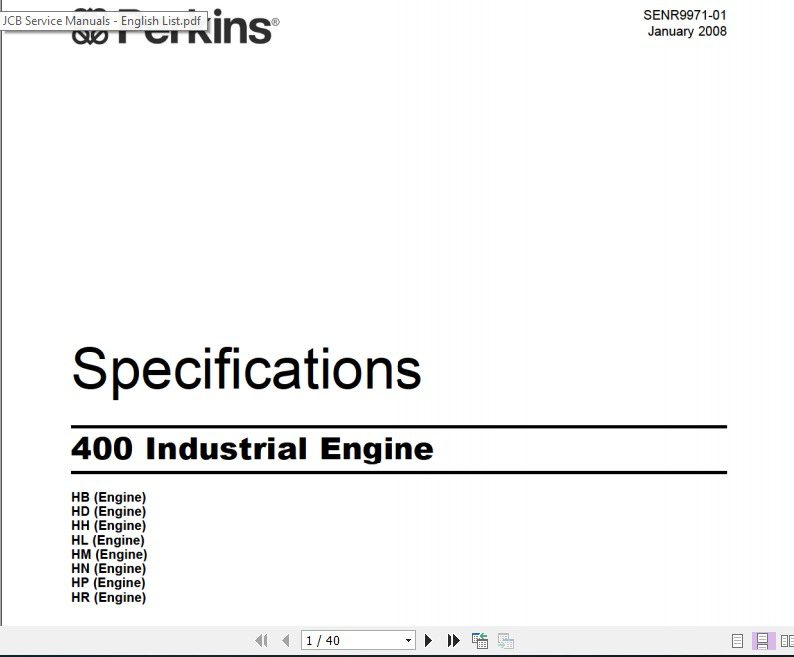 JCB Engines Perkins 400 Specifications Service Manual 1