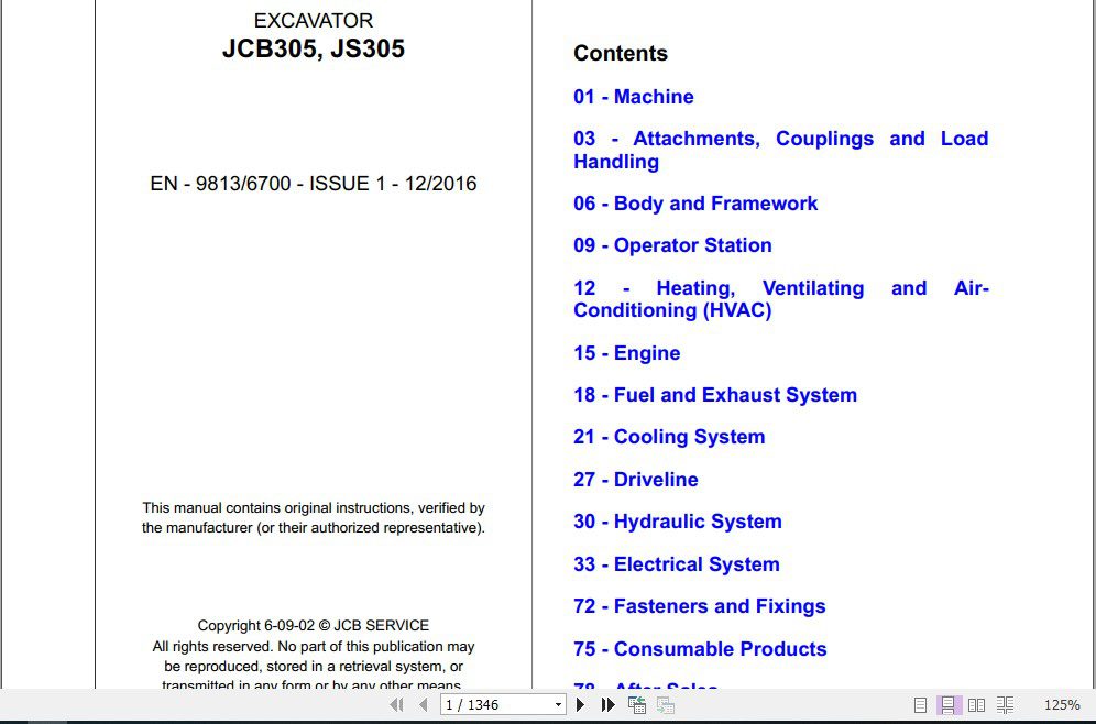 JCB Excavator JC8305 JS305 Sevices Manual 2
