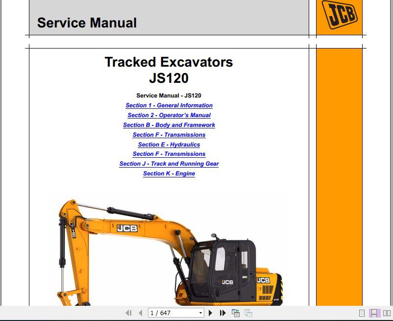 JCB Excavator JS120 India Sevice Manual 1