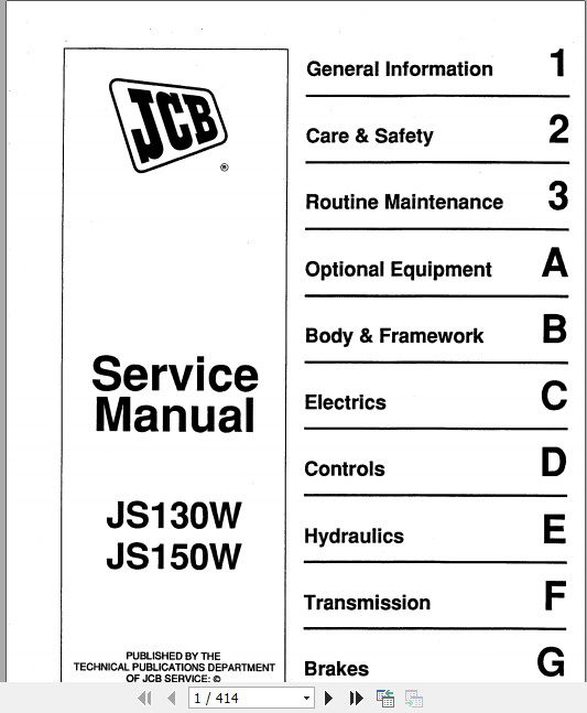 JCB Excavator JS130W JS150W R3 Sevice Manual 1