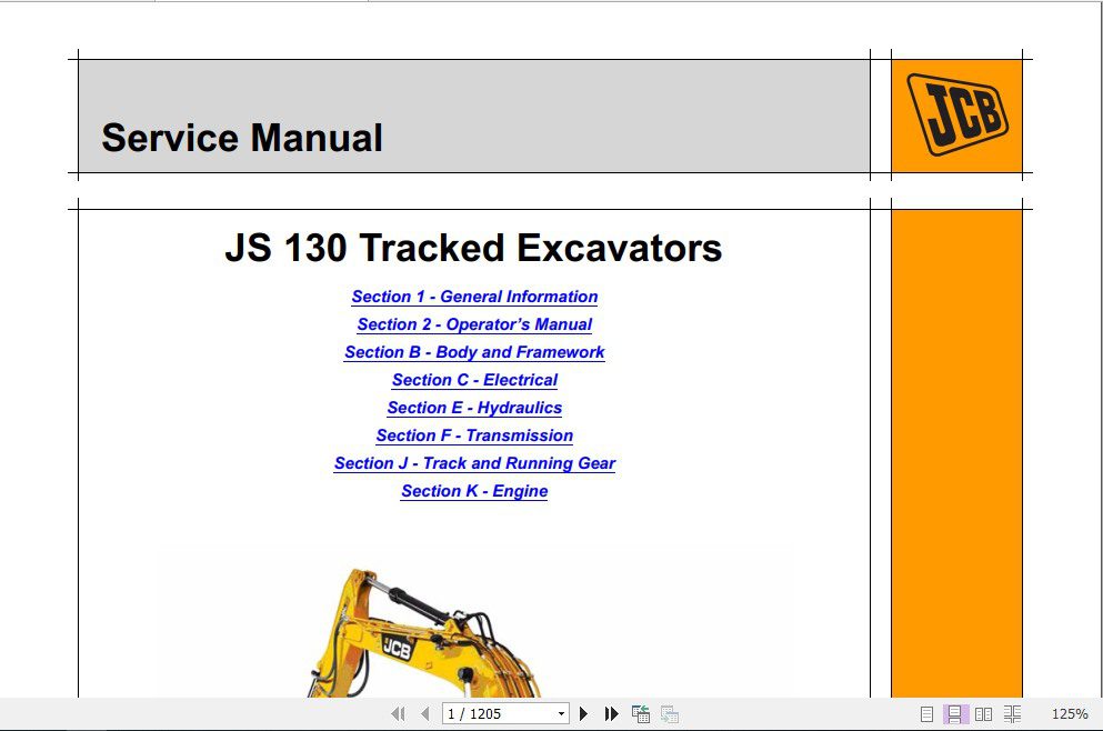 JCB Excavator JS130 Tier 3 Sevice Manual 1qGj6L
