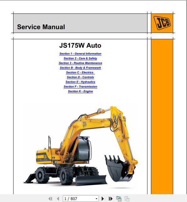 JCB Excavator JS157WXO Auto Sevice Manual 1