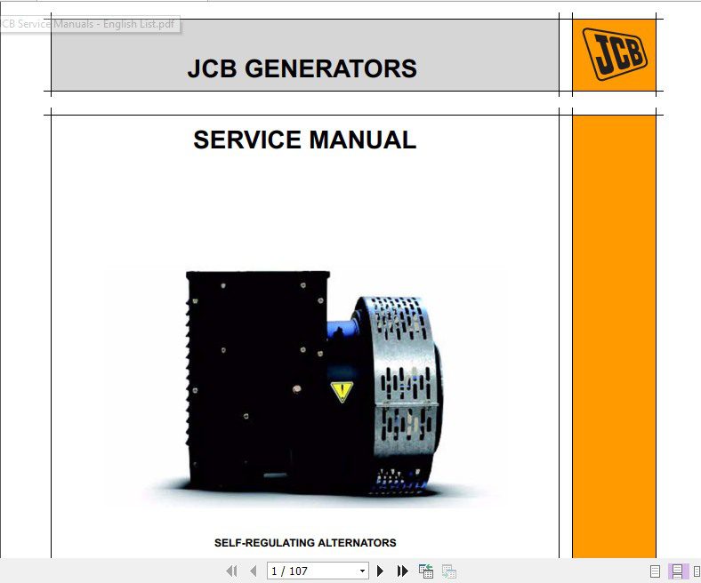 JCB Generator Self Regulating Alternator Sevice Manual 1
