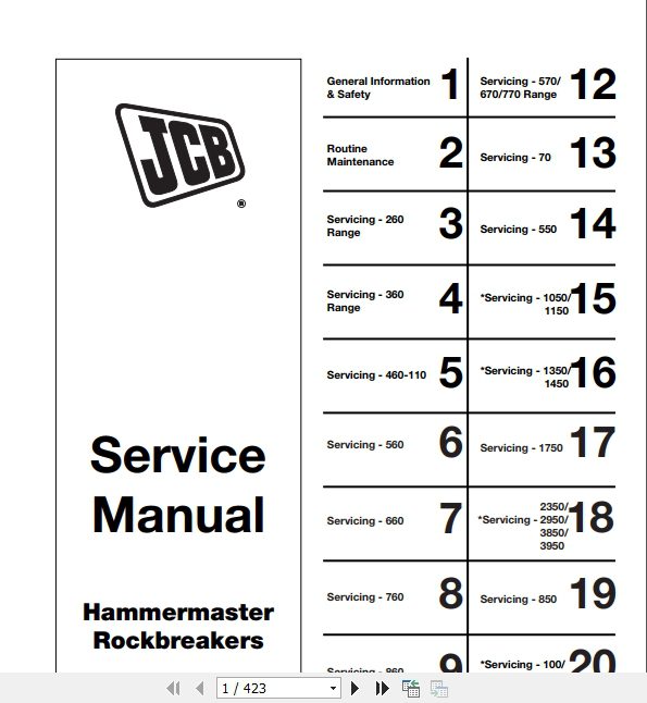 JCB Hammermaster Rockbreakers Attachments Service Manual 1