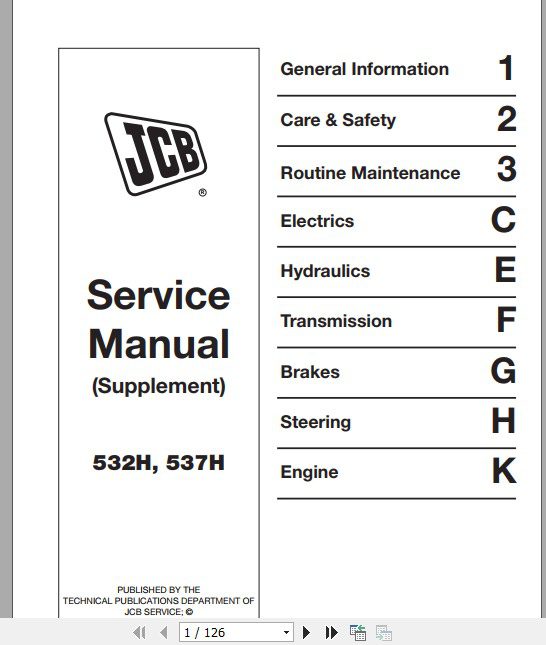 JCB Liftall Loadall Supplement 532 120H 537 135H Service Manual 1