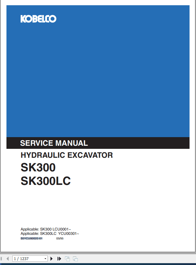 Kobelco Crawler Excavator SK300 SK300LC Servive Manual 1