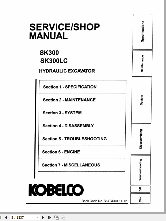 Kobelco Crawler Excavator SK300 SK300LC Servive Manual 2