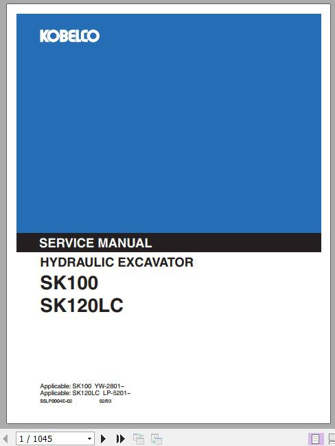 Kobelco Excavator SK100 SK120LC II Service Manual 1