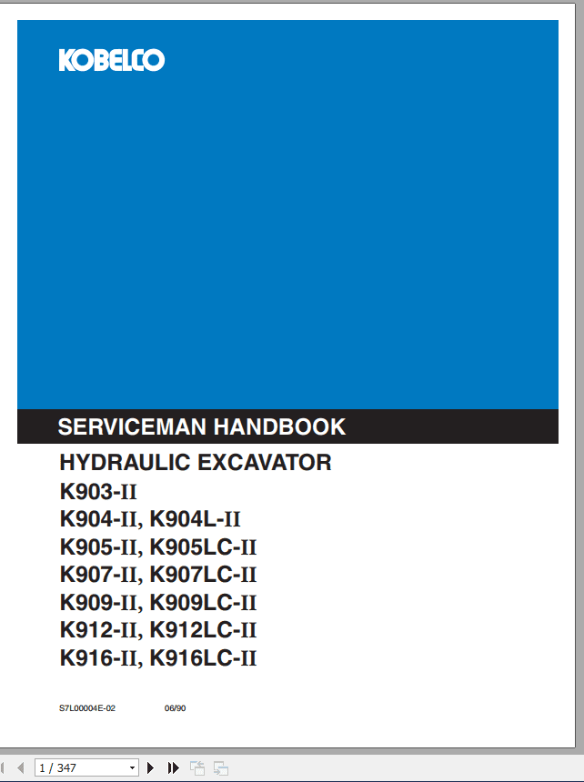 Kobelco Hydraulic Excavator K903 IIK916LC II Servicemans Hanbook 1