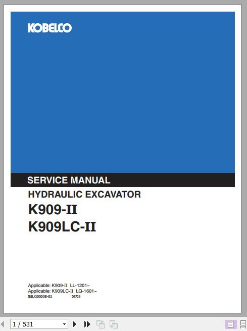 Kobelco Hydraulic Excavator K909 II K909LC II Service Manual 1 1