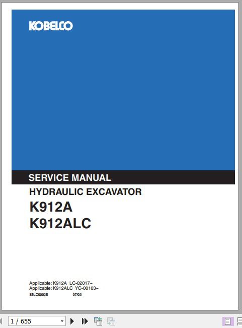 Kobelco Hydraulic Excavator K912A K912ALC Service Manual 1