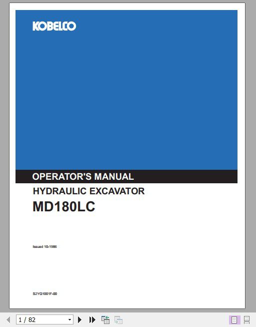 Kobelco Hydraulic Excavator MD180LC Operators Manual 1