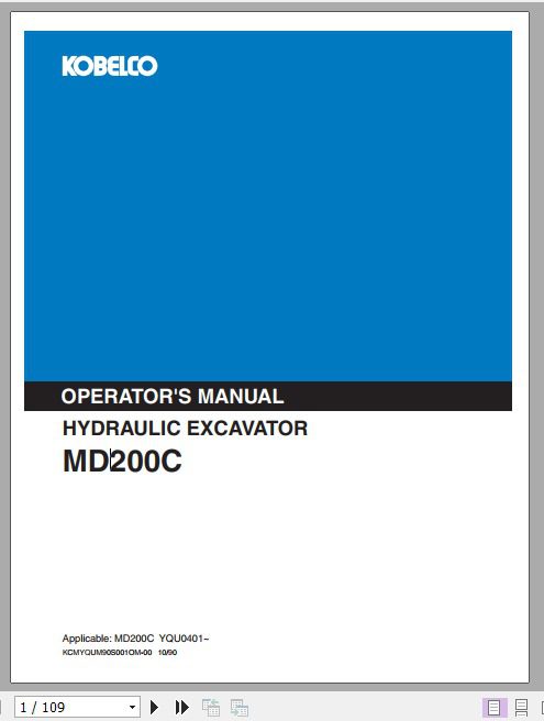 Kobelco Hydraulic Excavator MD200C Operators Manual 1