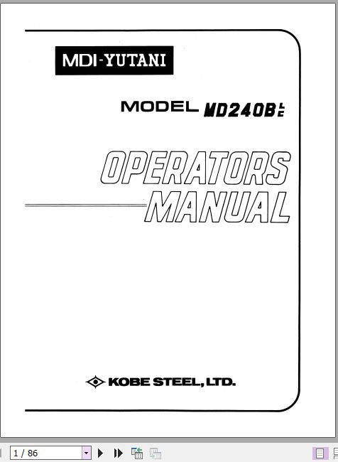 Kobelco Hydraulic Excavator MD240B Operators Manual 1