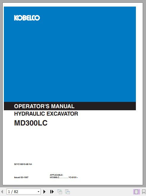 Kobelco Hydraulic Excavator MD300LC Operators Manual 1