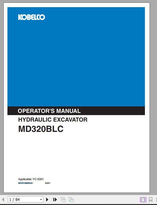 Kobelco Hydraulic Excavator MD320BLC Operators Manual 1