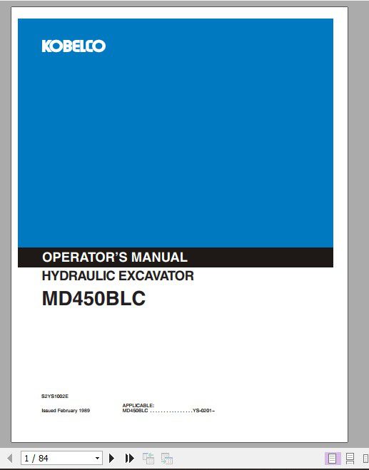 Kobelco Hydraulic Excavator MD450BLC Operators Manual 1