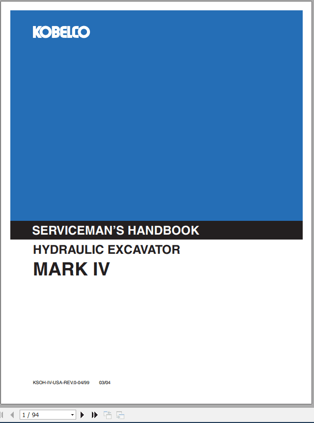 Kobelco Hydraulic Excavator Mark IV Sevicemans Hanbook 1
