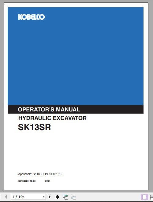 Kobelco Hydraulic Excavator SK13SR Operators Manual 1