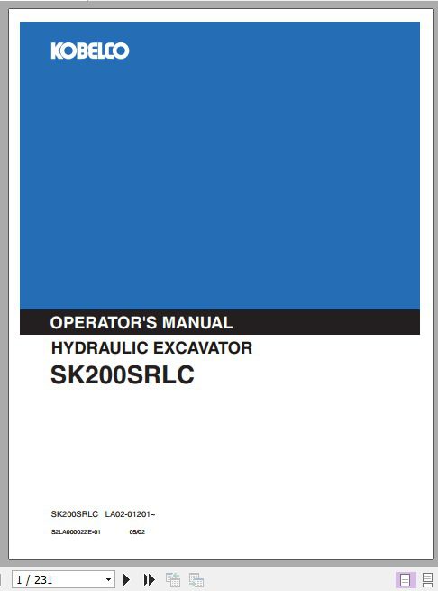 Kobelco Hydraulic Excavator SK200SRLC Operators Manual 1