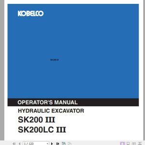 Kobelco Hydraulic Excavator SK200 III SK200 III Operators Manual 1