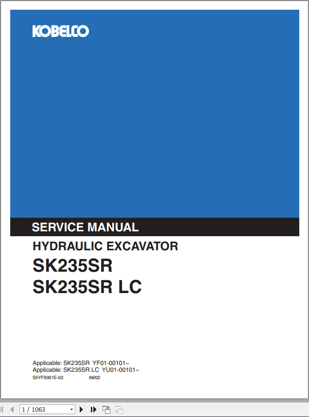 Kobelco Hydraulic Excavator SK235SR SK235SRLC Service Manual 1
