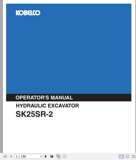 Kobelco Hydraulic Excavator SK25SR 2 Operators Manual 1