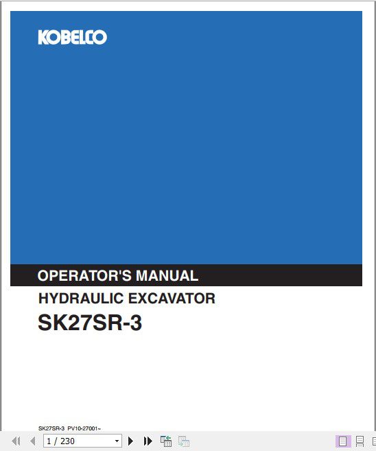 Kobelco Hydraulic Excavator SK27SR 3 Operators Manual 1