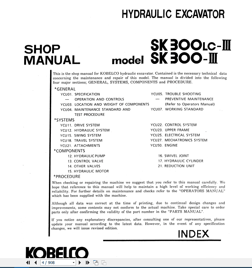 Kobelco Hydraulic Excavator SK300 III SK300LC III Sevice Manual 2