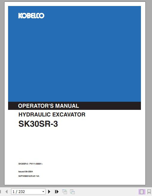 Kobelco Hydraulic Excavator SK30SR 3 Operators Manual 1