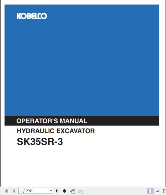 Kobelco Hydraulic Excavator SK35SR 3 Operators Manual 1