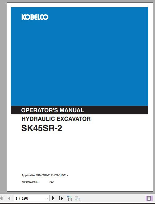 Kobelco Hydraulic Excavator SK45SR 2 Operators Manual 1