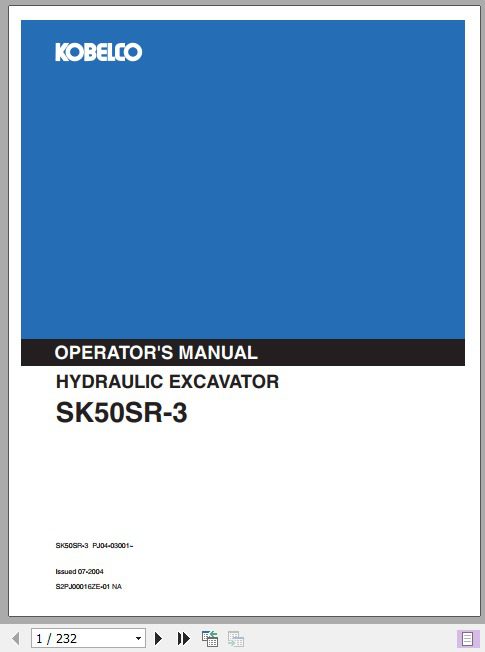 Kobelco Hydraulic Excavator SK50SR 3 Operators Manual 1