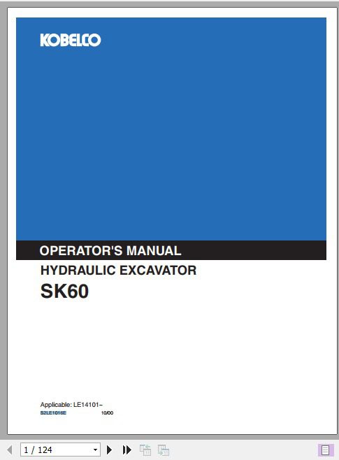 Kobelco Hydraulic Excavator SK60 Operators Manual 1