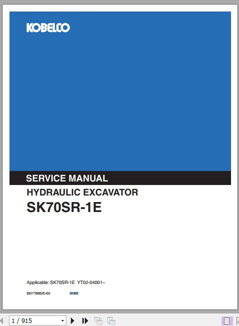 Kobelco Hydraulic Excavator SK70SR 1E Service Manual 1
