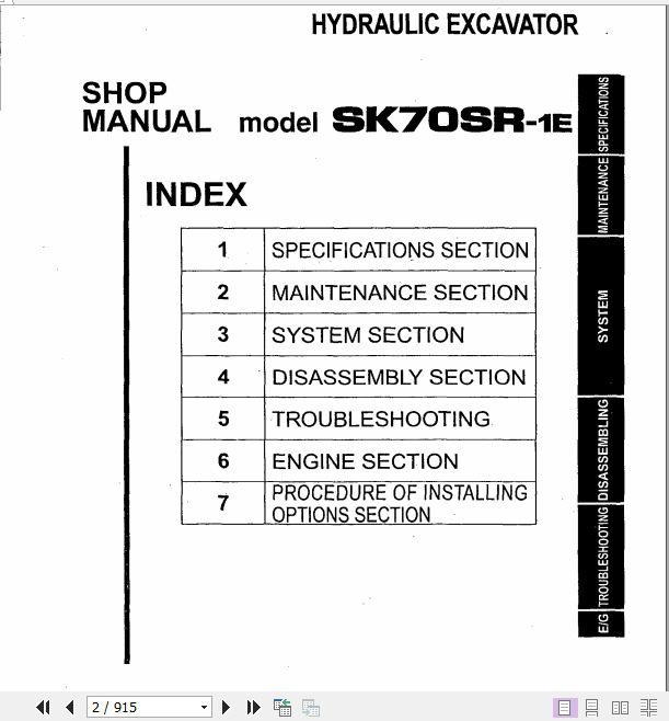 Kobelco Hydraulic Excavator SK70SR 1E Service Manual 2
