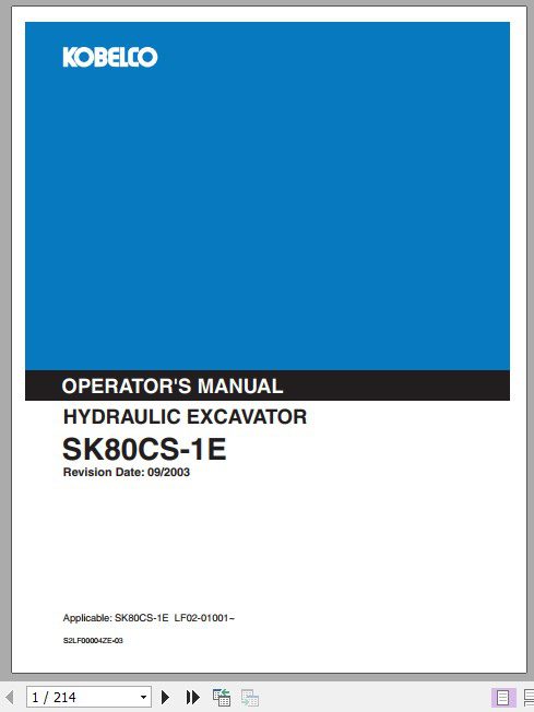 Kobelco Hydraulic Excavator SK80CS 1E Operators Manual 1