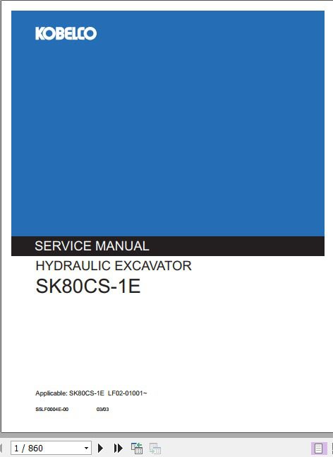 Kobelco Hydraulic Excavator SK80CS 1E Service Manual 1