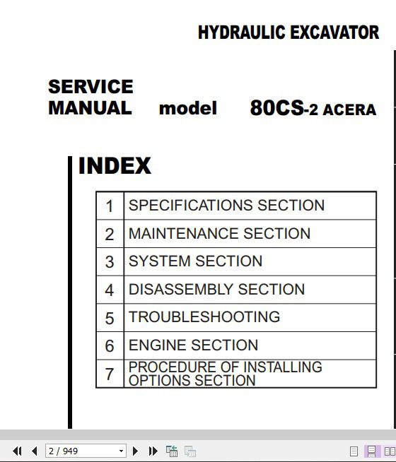 Kobelco Hydraulic Excavator SK80CS 2 Acera Service Manual 2
