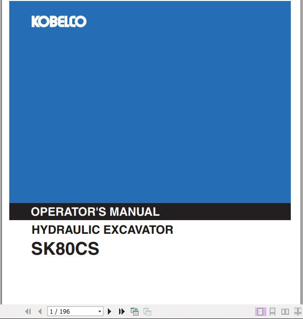 Kobelco Hydraulic Excavator SK80CS Operators Manual 1
